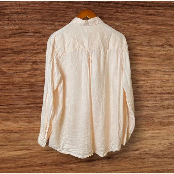 GAP Women's Peach 100% Linen Boyfriend Button Down Career Top Blouse Size XL - Picture 2 of 7